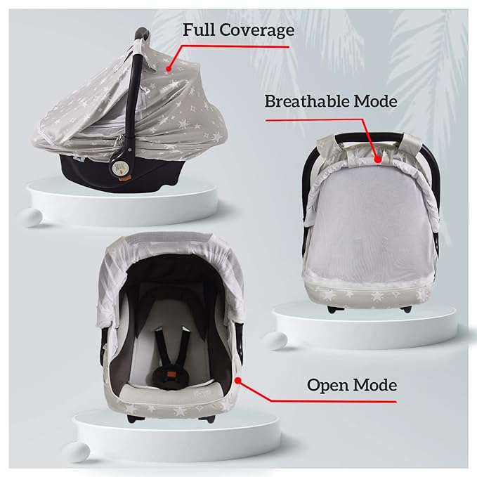 Little Tots Baby Car Seat Canopy Cover, Breathable Sun Shade, Full Privacy for Newborns & Infants, Universal Fit for Boys & Girls