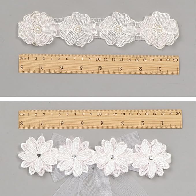 Baby Girls Flower Headbands Cute Kids Christening Headband Soft Lace Hairbands Floral Crown Newborn Infant Toddlers Hair Accessories for Birthday Party Photography(White Flower)