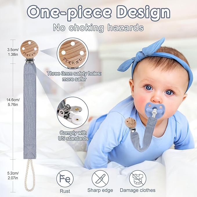 TYRY.HU Ribbon Pacifier Clip Holder,2 Pack Binky Paci Holder Clips, Pacifier Leash for Baby Boys and Girls,Fabric Pacifier Strap Universal Fits for Most Pacifier, Styles & Teethers Toys(Blue,Green)