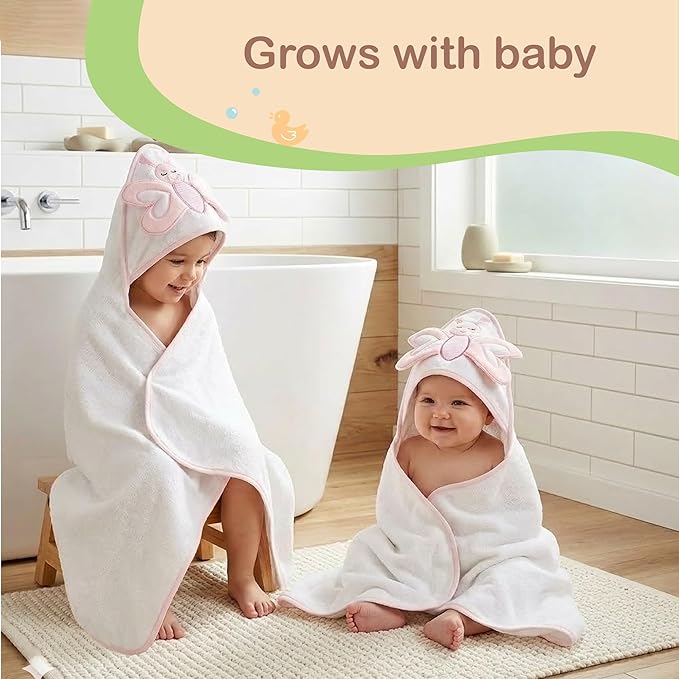 Mother's Choice Baby Towels 100% Organic Cotton Hooded Design, Large Size Baby Bath Towels, Ultra-Soft & Absorbent for Newborns, Infants, Toddlers, Boys & Girls with Animal Hood (Butterfly)
