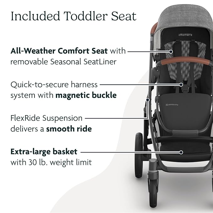 UPPAbaby Travel System - Vista V3 Stroller + Aria Lightweight Car Seat Combo - Toddler Seat, Rain Shield, Bug Shield, Car Seat, Base with Load Leg + Infant Insert Included – Greyson (Charcoal Mélange)