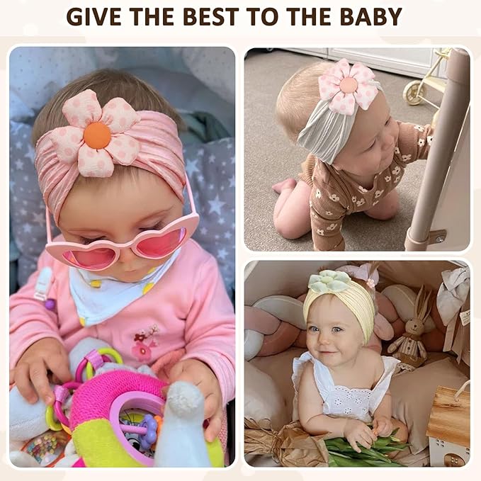 MIUXUESO 3 Pcs Baby Flower Headbands Baby Girls Nylon Headband Soft Hairbands Hair Accessories for Newborn Infant Toddler Kids (Yellow Pink White)