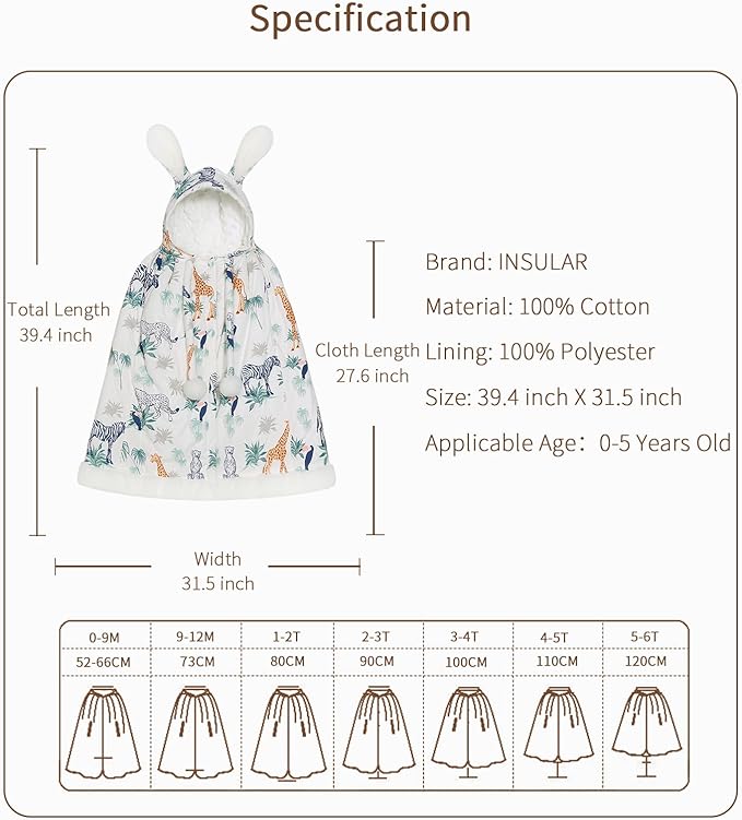 Insular Kids Car Seat Poncho, Baby Baby Girls Hooded Cape Cloak Coat