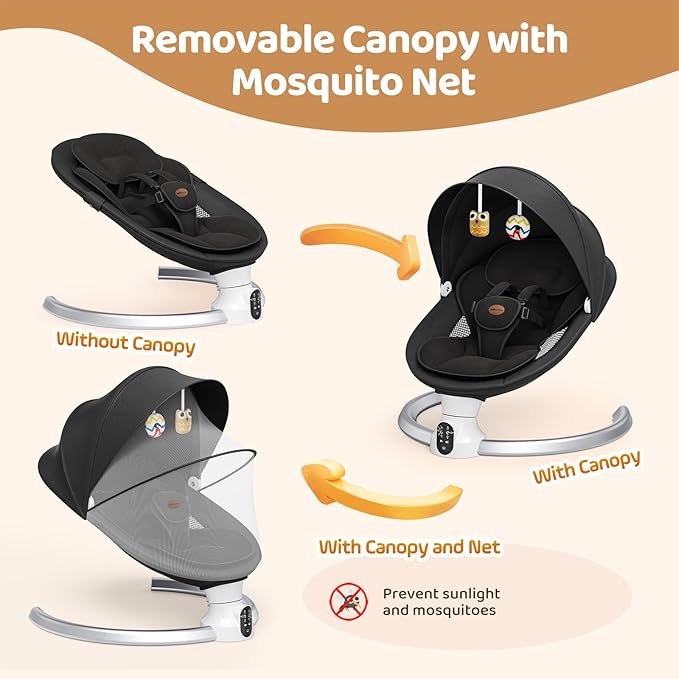 Baby Swings for Infants - Exclusive App & Bluetooth Function, Electric Baby Swing with 5 Point Harness & 5 Sway Speeds, 10 Preset Lullabies, Portable Infant Swing for Indoor/Outdoor (Black)