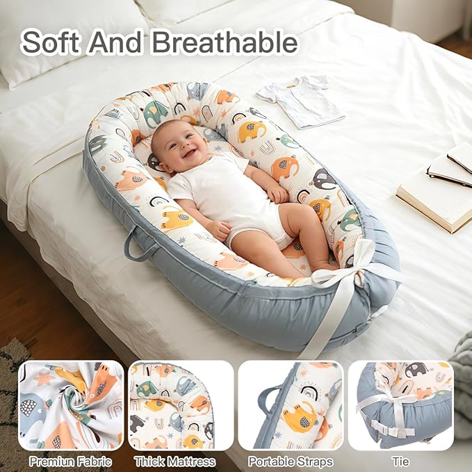 Organic Cotton Baby Support Cushion –Infant Support Cushion Reversible, Portable, Soft & Breathable with Washable Cover | Perfect for Awake-Time Use Only - Big Elephant