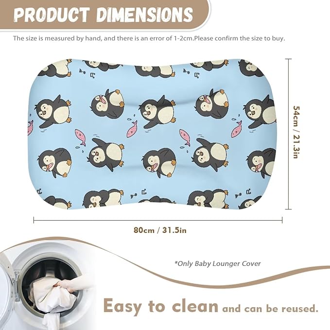 Penguin Kawaii Baby Nest Newborn Lounger 0-24 Months Sleeping Pillow Stretch Fitted Floral Soft Breathable for Boys Girls Blue