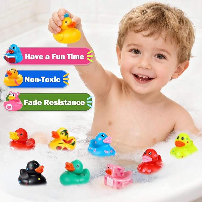 VISRIE 60 Pcs Rubber Ducks in Bulk, Assortment Ducks for Jeeps, Bulk Ducks for Toddler Bath Toys Kids Pool Toys Birthday Gifts Party Favors