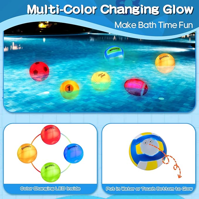 Light Up Bath Toys, Bathtub Basketball Hoop for Kids 1-3, Toddler Water-Activated Light Up Toys 6-12-18 Months, Sensory Toys for Tub Pool Swimming Shower, Baby Bathtub Gift for Boy Girl Birthday
