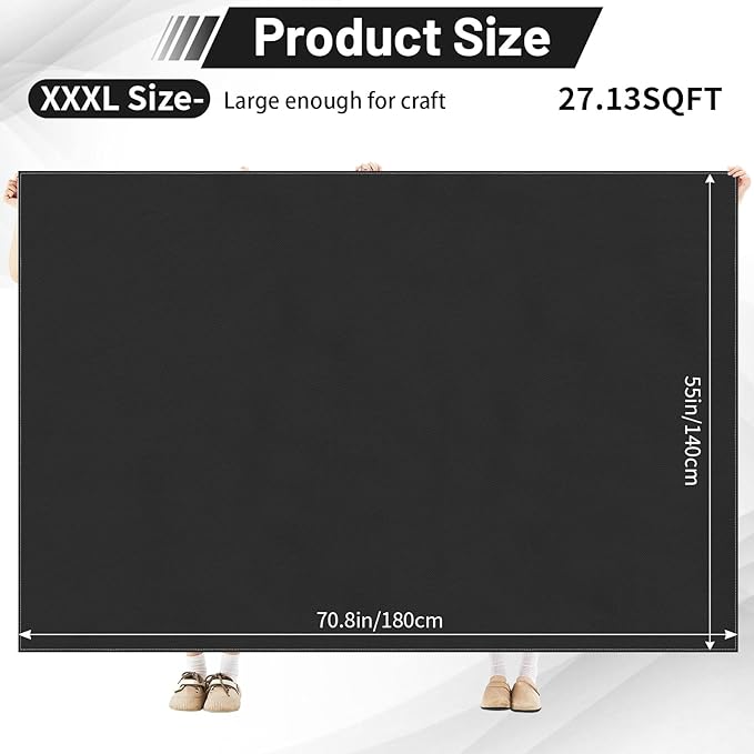 Drydiet 55x70 Inch Extra Large Craft & Painting Floor Mat - Waterproof Non-Slip PVC Art Rug, Floor Protector for Easel Painting Pottery Messy Projects, Washable Roll-up Spill Mat(Black, Plain)