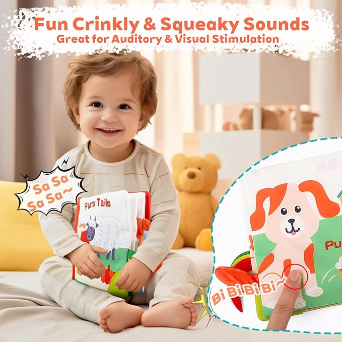 Baby Books 0-6 Months, Infant Tummy Time Toy 6-12 Months Touch Feel Book Travel Toy Gifts for Boys Girls 0-3 Months Baby Shower Birthday Easter Basket Stuffers