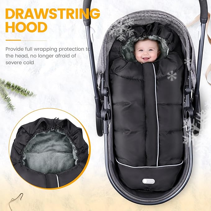 IvyWind Stroller Footmuff Universal, Warm Stroller Cover for Winter, Waterproof Baby Stroller Bunting Bag, Toddler Stroller Winter Sack for Cold Weather, Black