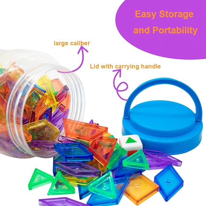 EXBEPE Translucent Pattern Blocks for Classroom 140 Pcs Kids Light Table Manipulatives Toys Education Learning Geometric Shapes