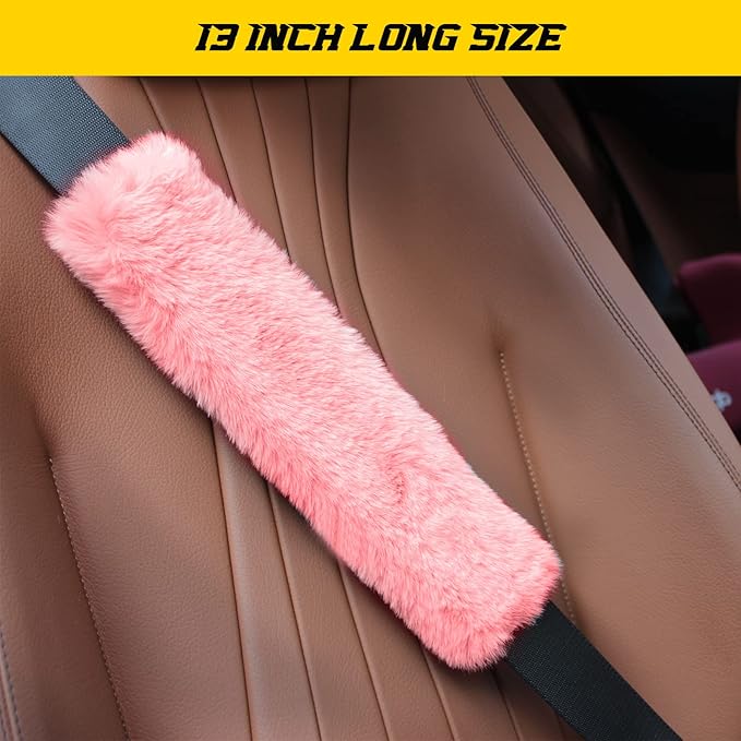 GAMPRO Car Seat Belt Pad Cover Kit, 2-Pack 13 inch Faux Rex Rabbit Fur Soft Comfortable Car Safety Seat Belt Strap Shoulder Pad for Adults and Children (2D)