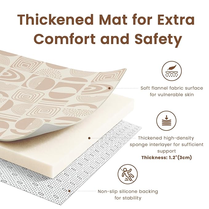 59"×71" Baby Play Mat for Floor & Playpen, 1.2" Thick High-Density Foam Nursery Mat for Tummy Time, Soft Plush Carpet with Non-Slip Bottom for Infant Toddler Baby Crawling & Playing (Khaki)
