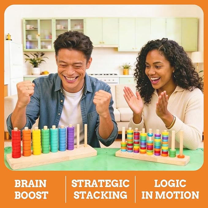 Wooden Color Sorting Stacking Toys, Montessori Toys Rainbow Rings Game, Wooden Sorting & Stacking Toys for Toddlers, Color Recognition Sensory Toy Educational for Ages 3 and Up Boys Girls Gift