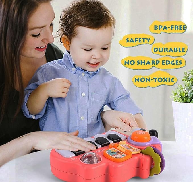 Baby Musical Piano Toys for Toddler 3 4 5, Busy Board with Music & Light, Birthday Toy for Infant Toddler 3 Years and Older Boy Girl Gifts (Pink-Hedgehog)