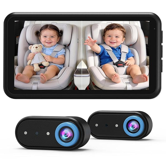 LUCKVIEW BM2 PRO Dual Baby Car Camera, 5.2" 1080P HD Display for Rear-Facing Car Seats, IR Night Vision, Anti-Shake Mount, Easy Install – Ideal for Parents with 2 Kids and Pets (Blue)