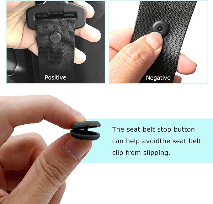 10 Sets Seat Belt Button Stop, Plastic Car Safety Belt Stopper Prevent Buckle from Sliding Down, No Welding Required Snap-on Seatbelt Stop Clips for Cars Trucks Motorcycles (Black)