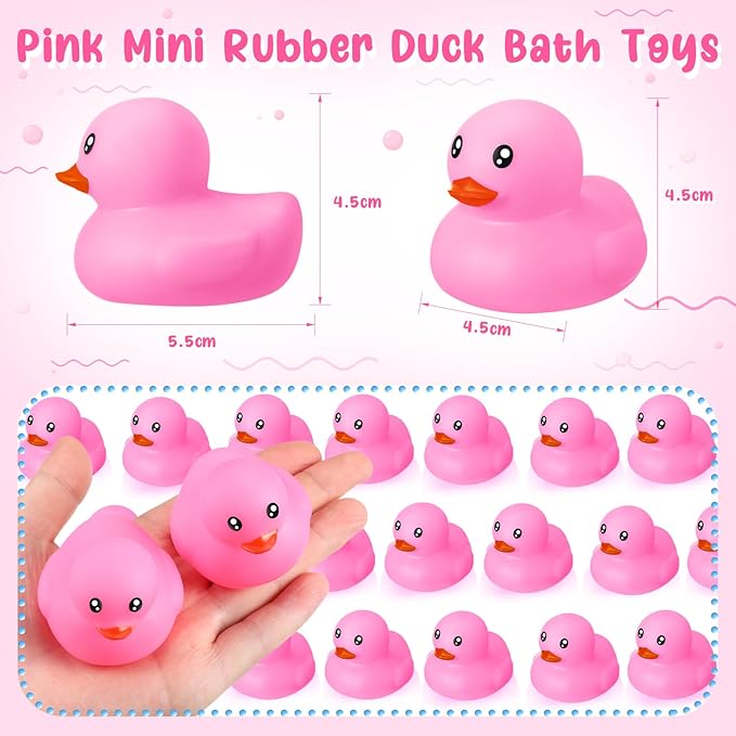 Hungdao 48 Pcs 2 Inch Mini Rubber Ducks for Kids Children Party Favors Bulk Bath Ducks Summer Pool Floating Toys Rubber Duckies Birthday Gifts for Boys Girls Baby Shower Supplies(Pink)