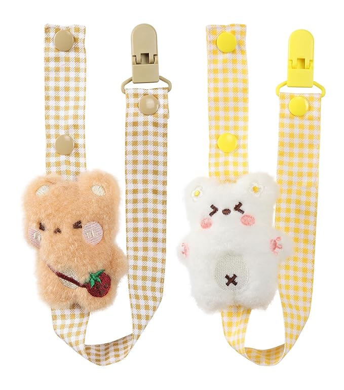 CutiePlusU Adult Pacifier Clip Adult Size Anyard Holder Clips 2 Pack-Happy Bear 2