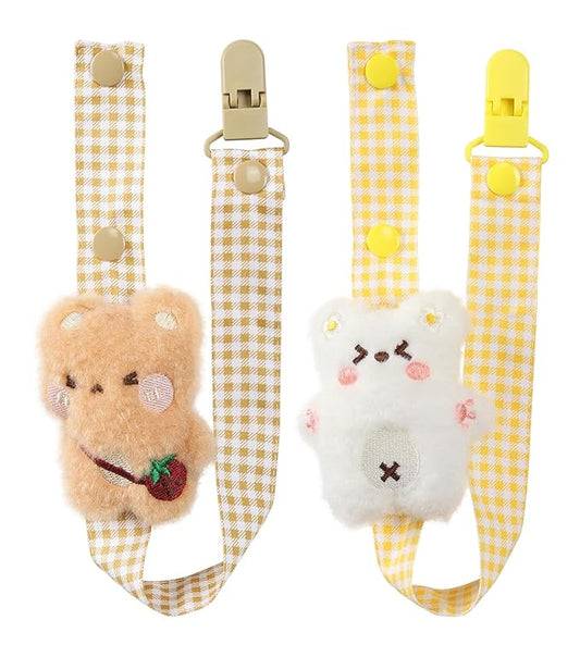 CutiePlusU Adult Pacifier Clip Adult Size Anyard Holder Clips 2 Pack-Happy Bear 2