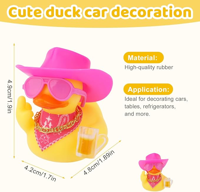 2pcs Funny Rubber Ducks for Dashboard, Cute Car Rubber Cool Duck Ornament with Mini Glasses Hat Scarf Accessories Decor for Home Office Refrigerator Decoration (Pink)
