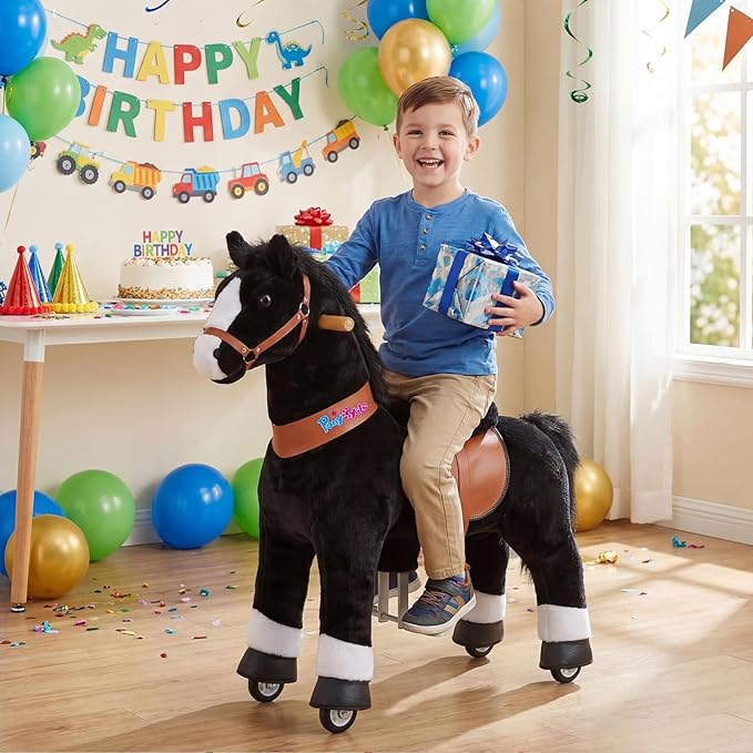 PonyCycle Ride on Pony Toy Spring Horse Classic Model U (with Brake/ 36" Height/Size 4 for Age 4-7) Horse Rider Toys Bouncy Animals Toddlers Riding Toy Black Ux426