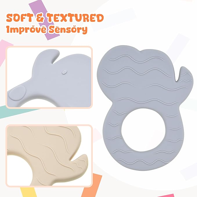 Silicone Baby Teether Toy, Teething Toy for Babies, Ivory Gray Elephant Shape, Babies Teether, Easy to Hold, Sensory Stimulation for Infants, BPA Free, Food Grade, Newborn Baby Shower Gifts