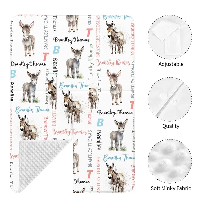 Custom Baby Car Seat Canopy Personalized Car Seat Covers with Name for Baby Boys Girls Customized Donkey Nursing Breastfeeding Cover Infant Carseat Canopies Newborn Minky Baby Blanket