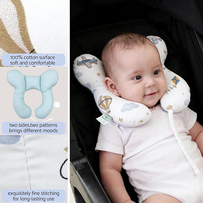 Baby Travel Pillow, U-Shape Pillow for Car Seat and Stroller Use, Lightweight Baby Travel Accessory (Sky Explorer)