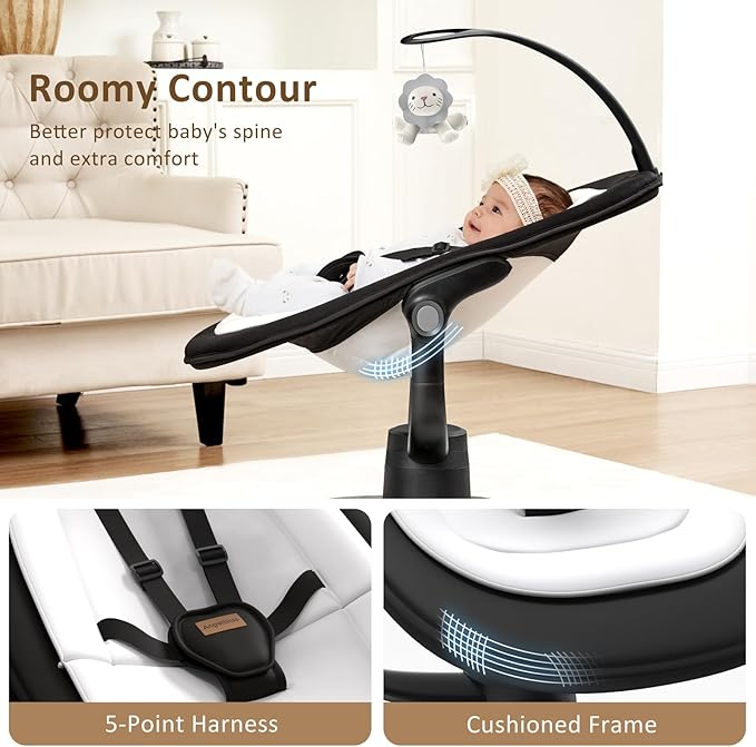Angelbliss Baby Swing with Custom Motion, 3D-Motion Electric Swing with 6 Unique Motions & 4-Speeds, Bluetooth Enabled, 13 Preset Lullabies (Black)