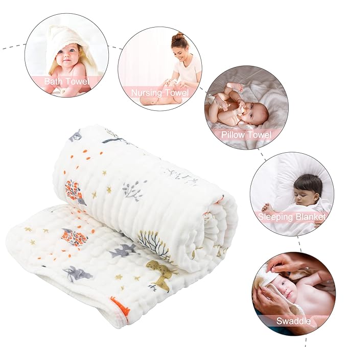 babygoal Baby Bath Towels 2 Pack, 100% Muslin Cotton Hooded Towel for Newborn,Toddler,Infant, Absorbent & Hypoallergenic Baby Gift for Boys Girls 35"x35" T0607