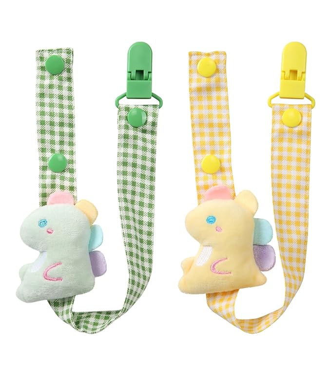 CutiePlusU Adult Pacifier Clip Adult Size Anyard Holder Clips 2 Pack-Baby Dinosaur 2