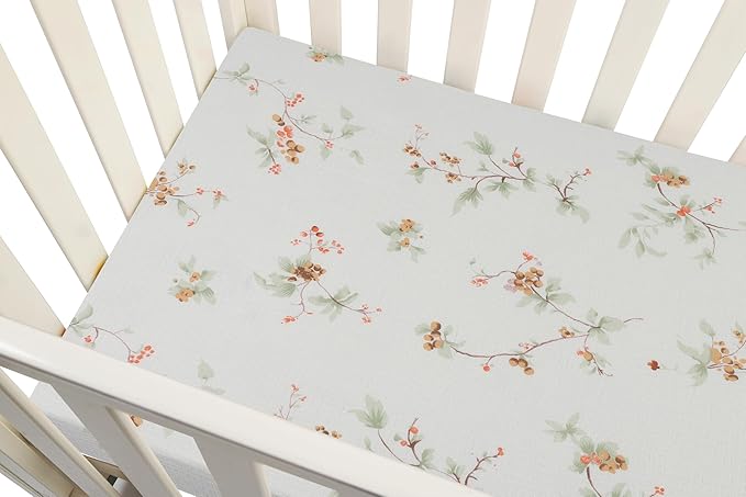 Onacosht Muslin Crib Sheets for Boys Girls, Soft Breathable 100% Cotton Baby Fitted Sheet 52" x 28" for Standard Toddler Crib Mattress, 2 Pack, Green and Leaf