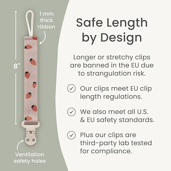 Stadela Baby Fabric Pacifier Clip Holder, Plastic Clip, 4‑Pack, Safari Pattern, Savanna Set