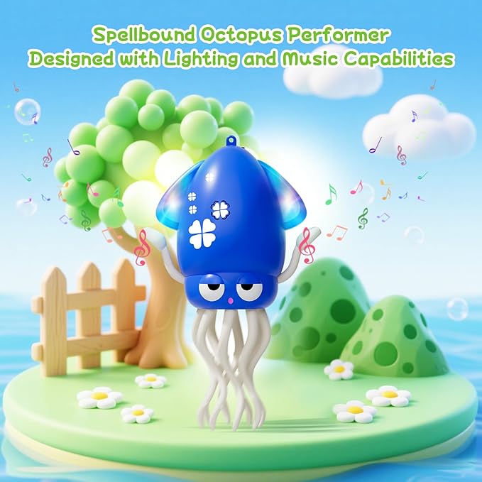 Crawling Dancing Octopus Toy for Kids – Rechargeable Interactive Sensory Toy with LED Lights & Music, Fun Tummy Time Gift for Birthdays & Holidays (Blue)