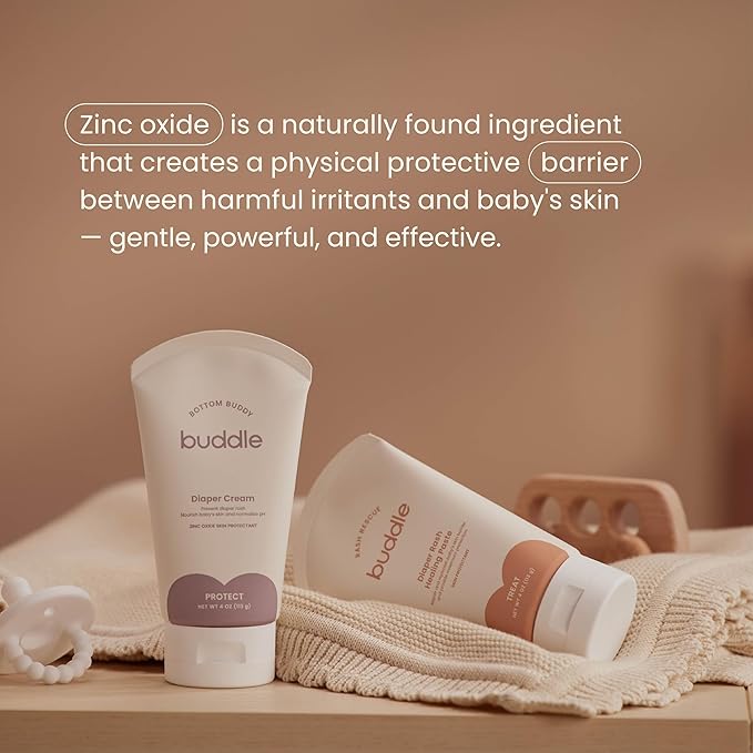 Buddle Diaper Rash 3-Piece System, 40% Zinc Oxide Ointment, Diaper Cream & Foam Cleanser for No-Rinse Cleansing