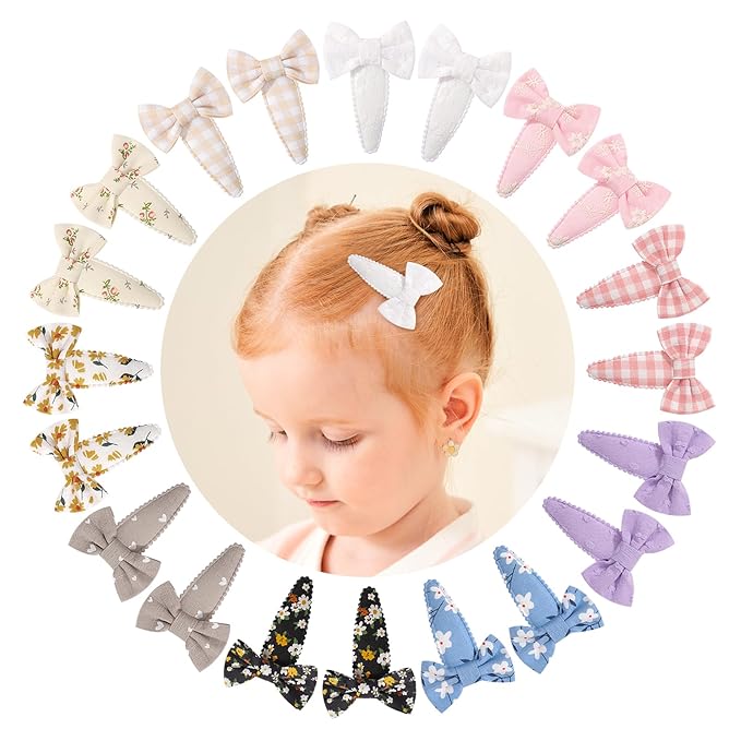 YHXX YLEN 20PCS Baby Hair Bows Clips for Girls, 2inch Floral Print Non Slip Snap Hairpins for Hair Barrettes Hair Accessories for Baby Toddler Girls Kids