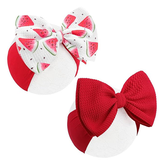 2 Pcs Baby Girl Headbands Summer Outfits 6’’ Fruit Hair Bows Watermelon Hair Accessories for Newborn Infant Toddler Girls Clothes