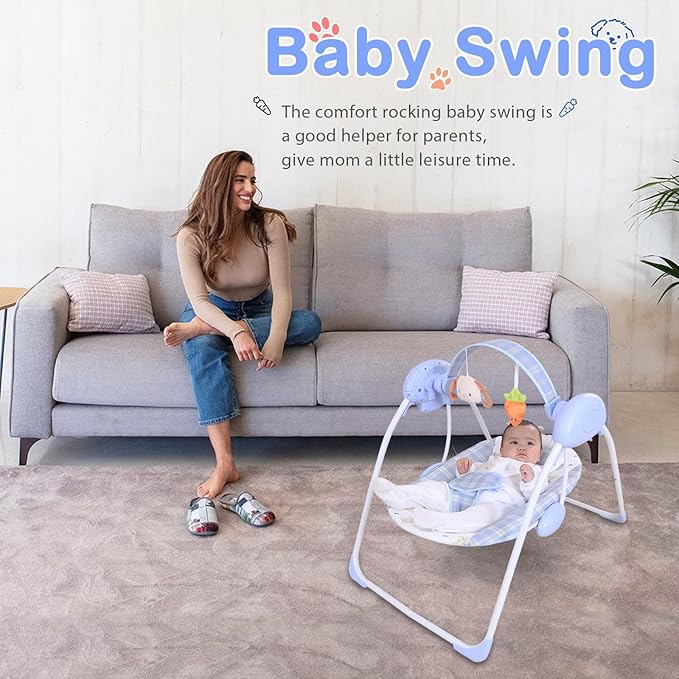Baby Swing for Infant,Newborn Swing with Music,5 Speed Levels,Timing Setting,Soft Cushion,Foldable Infant Swing for Indoor Outdoor Use 0-9 Months