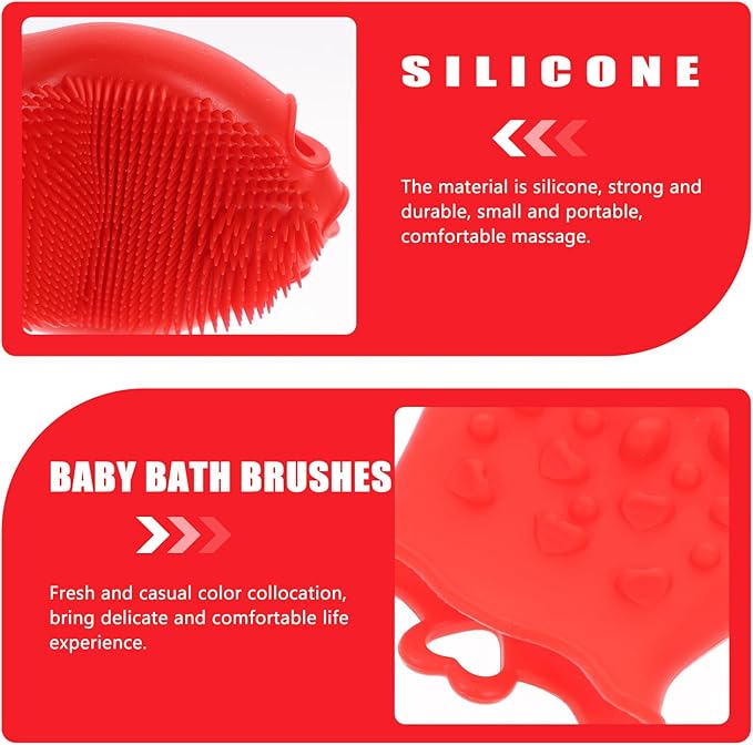 FRCOLOR Baby Head Scrubber Soft Silicone Baby Bath Scalp Brush Massage Flower Shape Cap Essential for Dry Brush Skin Scrubbers Red