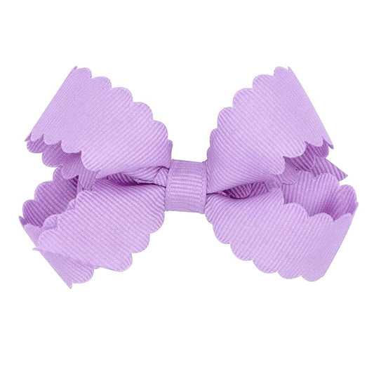 Wee Ones Girls' Classic Grosgrain Hair Bow with Scalloped Edges, No-Slip Hair Clip, Handmade, Light Orchid, Mini