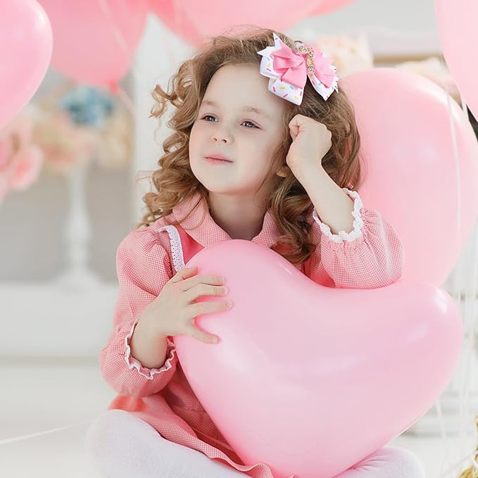 2Pcs Birthday Hair Bow for Baby Girls 2 3 4 5 6 7 Years Sprinkle Decorations Confetti Ice Cream Party Pink Pigtail Hair Accessories for Seven 7th Birthday