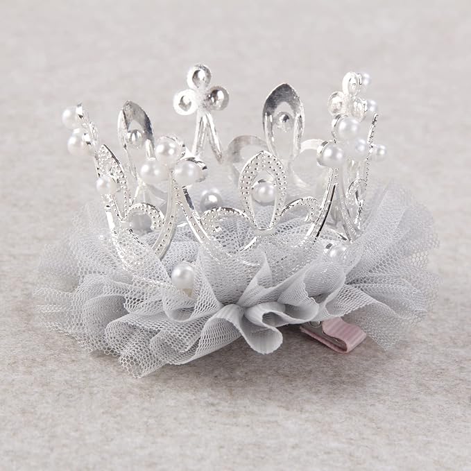 Nishine Baby Crown Hair Pins Princess Girls Crown Tiara Hair Clips Tulle Mesh Tiaras for Kids Gift (Silver)