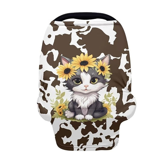 Cow Cat Baby Car Seat Cover Durable Washable Breastfeeding Scarf Dust Cover Privacy Protection Lightweight Durable Multi-Purpose Car Seat Canopy Cover