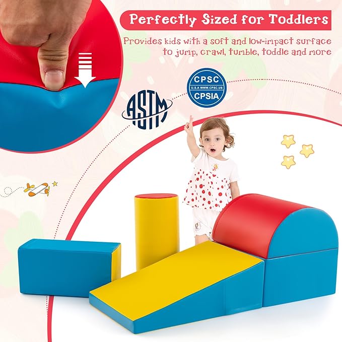 Costzon Climbing Toys for Toddlers, 5 Pieces Soft Foam Block Play Structures Infants Climbers for Child Development, Waterproof Indoor Crawl and Climb Foam Play Set for Kids Preschool Baby