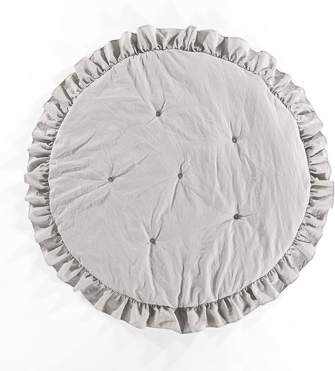 Lush Decor Baby Round Ruffle Play Mat 36" Diameter Gray - Tummy Time Mat - Gray Playmat - Baby Play Mats for Floor - Nursery Decor