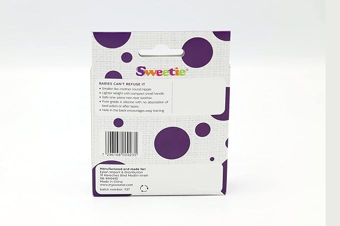 Sweetie Silicone Pacifier Refuser Soother 100% Silicone BPA Free 2 Count (Purple)