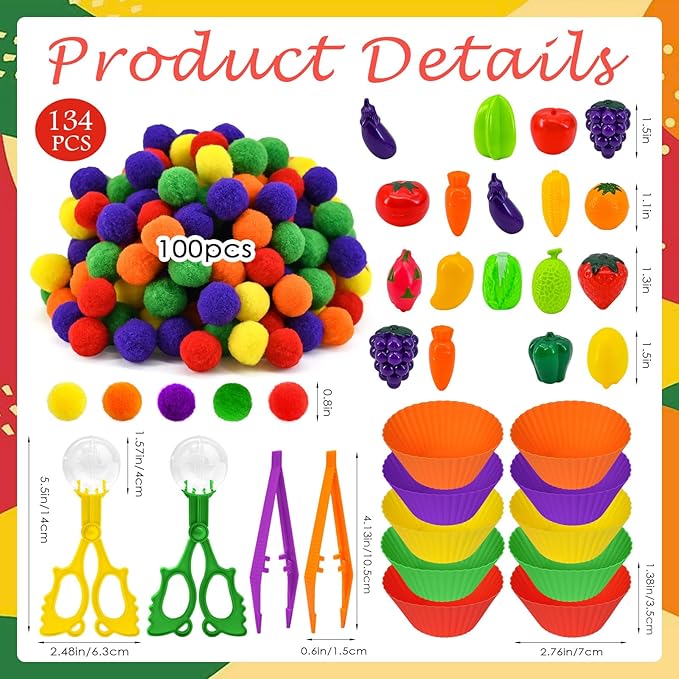 134 Pcs Farm Sensory Bin Filler Fruits Food Counting Sorting Sensory Bin Items Fine Motor Vegetable Counts for Easter Day Spring Summer Sorting Counting Decor (Farmer)