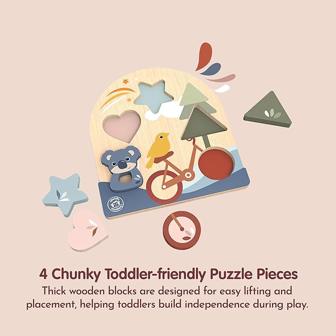 SPEEDY MONKEY Early Learning Puzzle for Toddlers 12m+ | 4-Piece Shape & Color Recognition Sorter Wooden Puzzle | Fine Motor Skills Sorting Board | Educational Activity Toy Gift for Kids